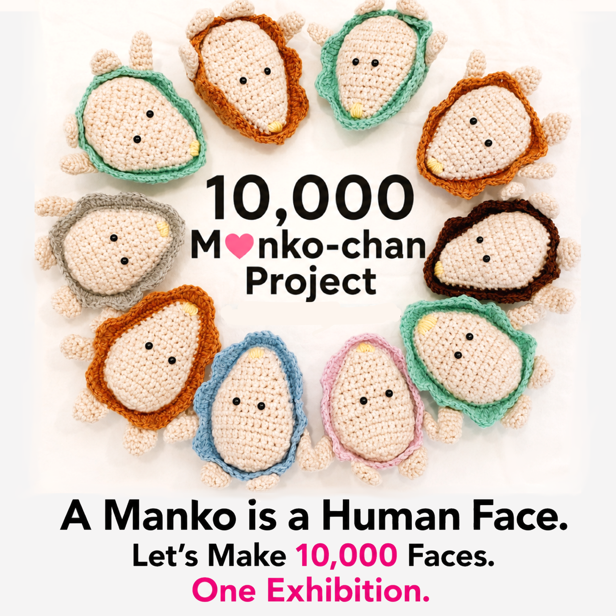 10,000 Manko-chan Project. A Manko is a Human Face. Let's Make 10,000 Faces. One Exhibition.